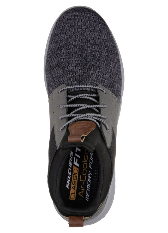 SKECHERS, leichte Herren-Slipper, mit elastischer Zierschnürung GRAU-SCHWARZ